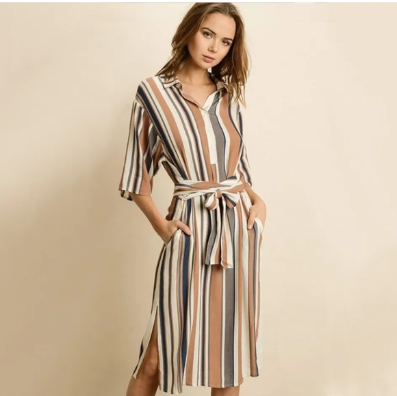 Dress Forum Dresses & Skirts - The Dress Forum Striped Midi Summer Classic Vacation Resort Elbow Sleeves Medium